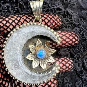 LARGE QUARTZ CRYSTAL CRESCENT MOON PENDANT